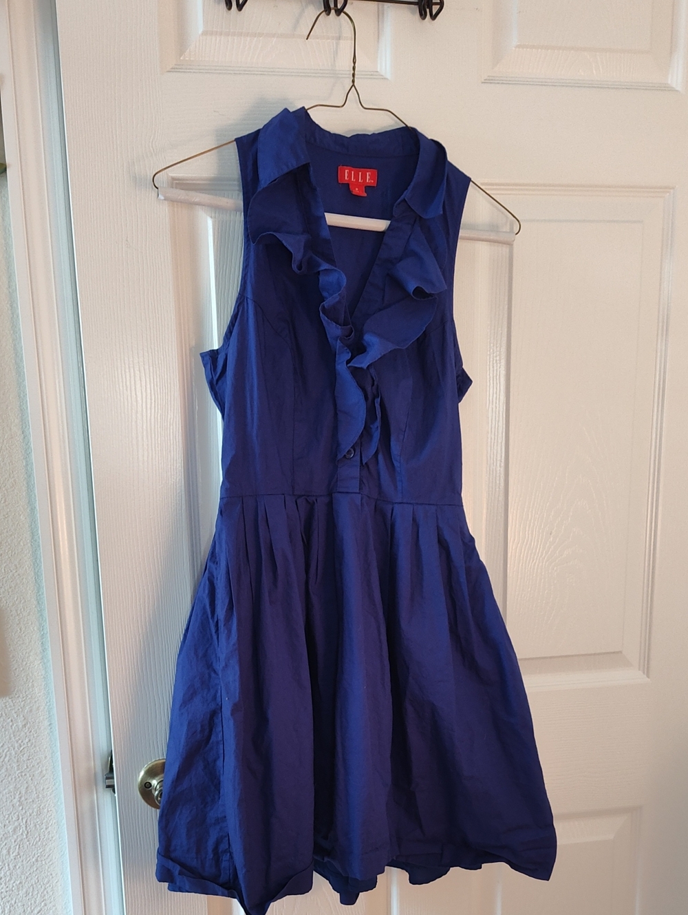 Elle Blue Ruffle V-Neck Sleeveless Dress
